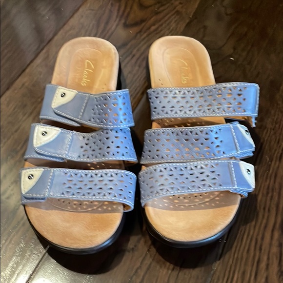 Clarks Women's Perforated Blue Sandals - Picture 1 of 6